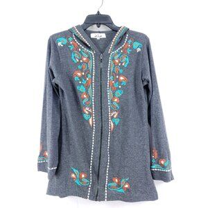 A&A Fashion Gray Floral Full Zip Hoodie Jacket Womens Small
